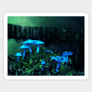 Magical Blue Fairy Mushrooms Art Sticker